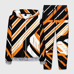 Костюм мужской Чёрно-оранжевые полосы на белом фоне, цвет: 3D-меланж