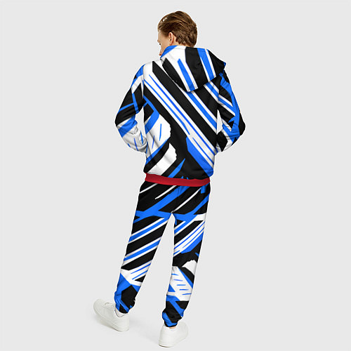 Мужской костюм Чёрно-синие полосы на белом фоне / 3D-Красный – фото 4