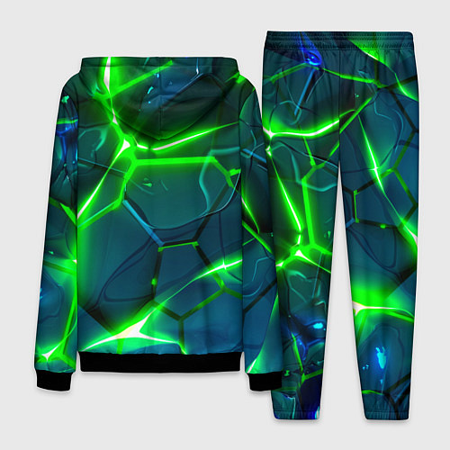 Мужской костюм Неоновые яркие зеленые разломленные плиты со свето / 3D-Черный – фото 2