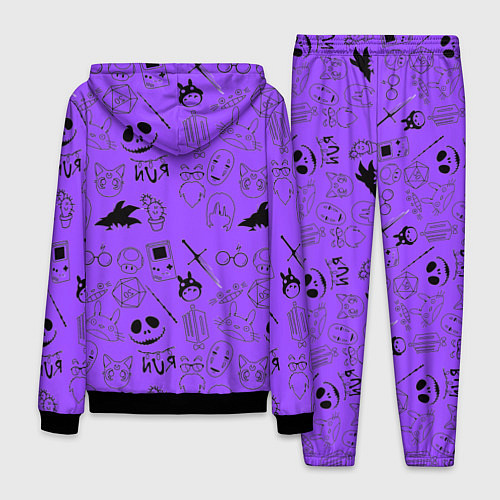 Мужской костюм Хэллоуин узор на фиолетовом фоне / 3D-Черный – фото 2