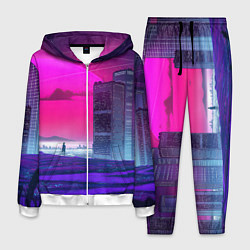 Костюм мужской Synthwave неоновый город, цвет: 3D-белый