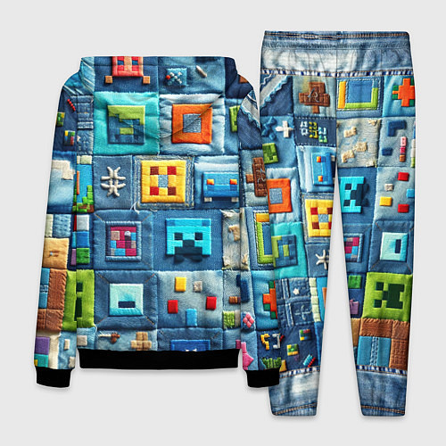 Мужской костюм Minecraft на пэчворк дениме / 3D-Черный – фото 2