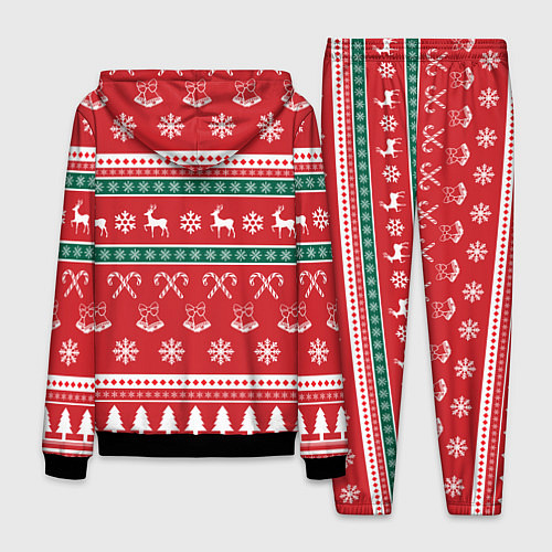 Мужской костюм Новогодний паттерн с оленями снежинками леденцами / 3D-Черный – фото 2