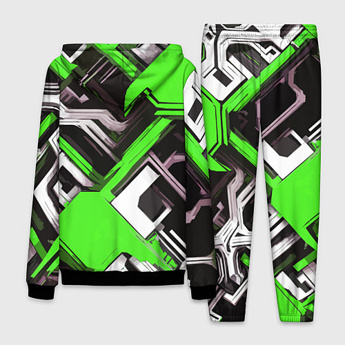 Мужской костюм Бело-зелёный техно паттерн на чёрном фоне / 3D-Черный – фото 2