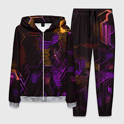 Мужской костюм Жёлто-фиолетовые точки и линии на чёрном фоне