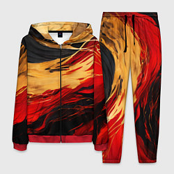 Костюм мужской Красно-золотые волны на чёрном фоне, цвет: 3D-красный