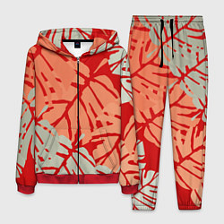 Костюм мужской Отпечатки монстеры на красном, цвет: 3D-красный