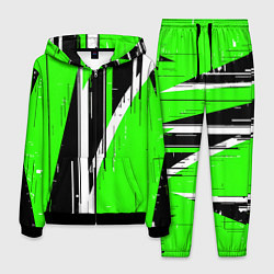 Мужской костюм Чёрно-белые вертикальные полосы на зелёном фоне