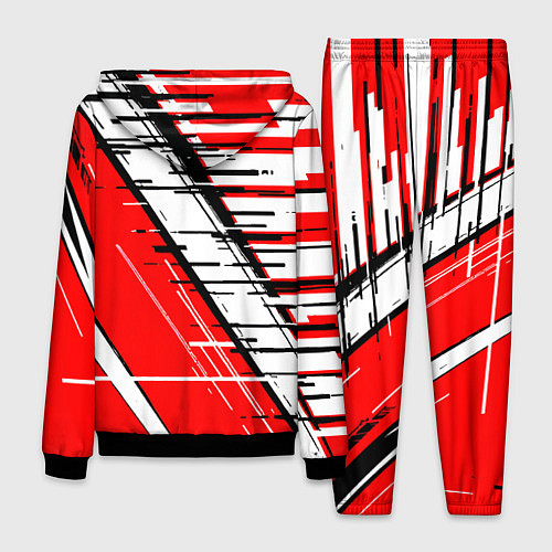 Мужской костюм Чёрно-белые глитч полосы на красном фоне / 3D-Черный – фото 2
