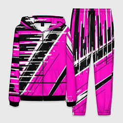 Мужской костюм Чёрно-белые глитч полосы на розовом фоне