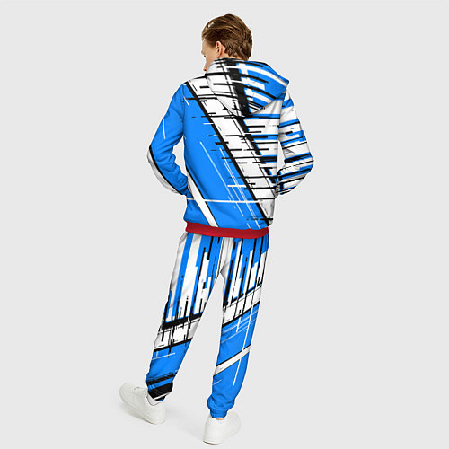Мужской костюм Чёрно-белые глитч полосы на синем фоне / 3D-Красный – фото 4