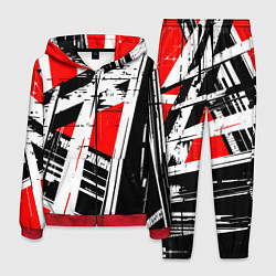 Мужской костюм Чёрно-белые абстрактные линии на красном фоне