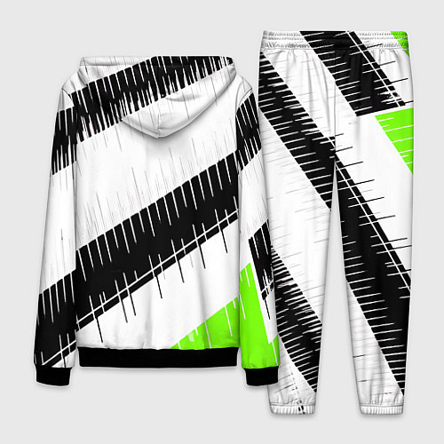 Мужской костюм Диагональные чёрно-белые полосы на зелёном фоне / 3D-Черный – фото 2