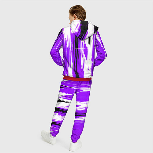 Мужской костюм Вертикальные чёрно-белые линии на фиолетовом фоне / 3D-Красный – фото 4