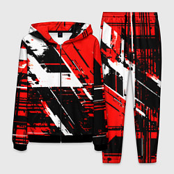 Костюм мужской Diagonal black and white stripes on a red backgrou, цвет: 3D-черный