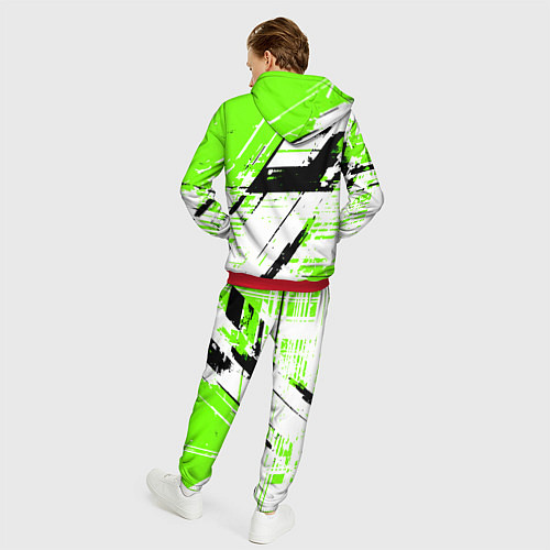 Мужской костюм Diagonal black and green stripes on a white backgr / 3D-Красный – фото 4