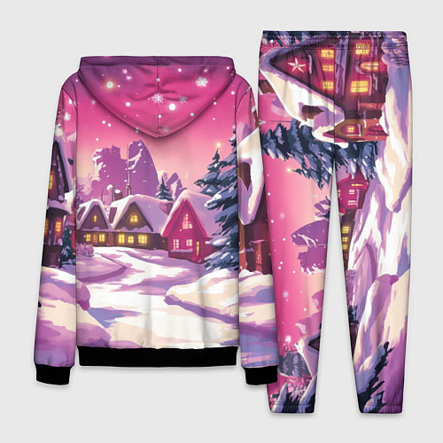 Мужской костюм Новогодние домики и фиолетовый закат / 3D-Черный – фото 2