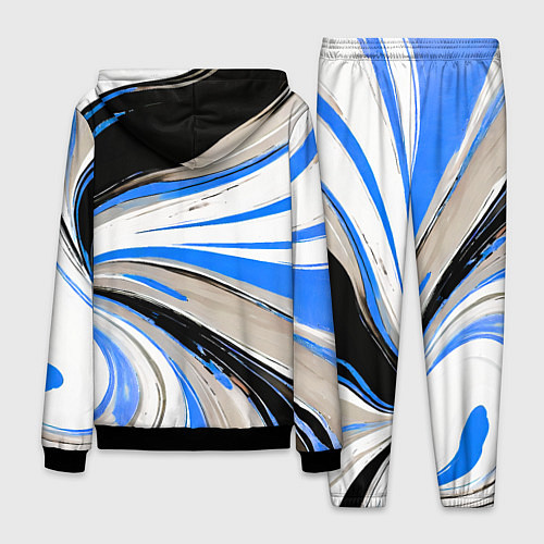 Мужской костюм Волнистые бело-синие линии на чёрном фоне / 3D-Черный – фото 2