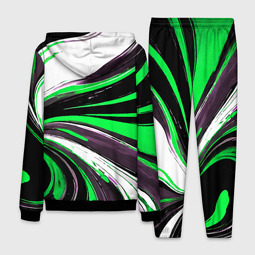 Мужской костюм Волнистые чёрно-зелёные линии на белом фоне / 3D-Черный – фото 2