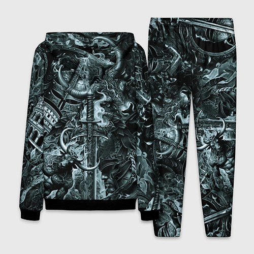 Мужской костюм Гладиатор и минотавр на фоне мечей и щитов / 3D-Черный – фото 2