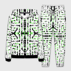 Мужской костюм Чёрно-зелёный диагональные полосы на белом фоне