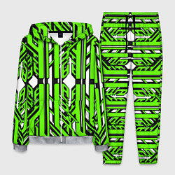 Мужской костюм Чёрно-зелёные техно полосы на белом фоне