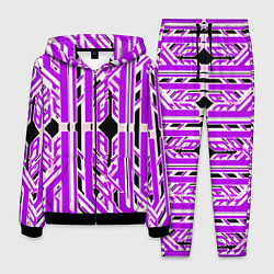 Мужской костюм Бело-фиолетовые техно полосы на чёрном фоне