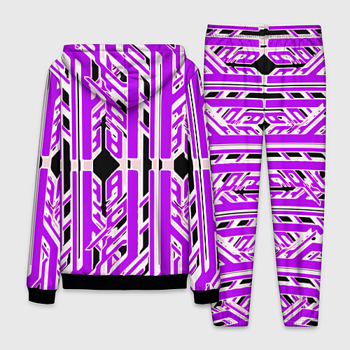 Мужской костюм Бело-фиолетовые техно полосы на чёрном фоне / 3D-Черный – фото 2