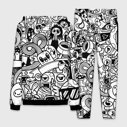 Мужской костюм Black and white doddle monsters / 3D-Черный – фото 2