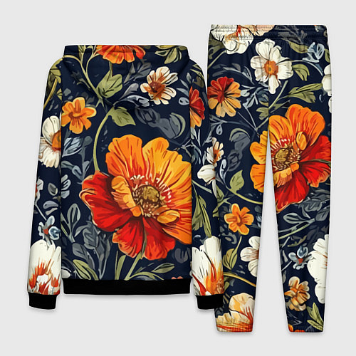 Мужской костюм Маки и пионы старинный паттерн / 3D-Черный – фото 2