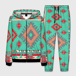 Костюм мужской Оранжево бирюзовый геометрический узор в стиле ацт, цвет: 3D-черный