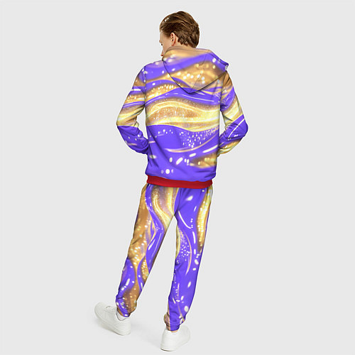 Мужской костюм Фиолетово-золотая жидкая текстура / 3D-Красный – фото 4