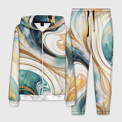 Мужской костюм Аквамарин и оранж узор с завитками