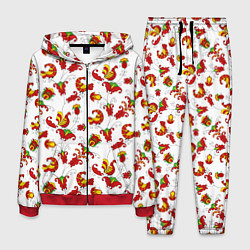 Костюм мужской Русский народный орнамент в стиле росписей Северно, цвет: 3D-красный