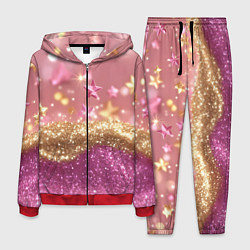 Костюм мужской Розовые и золотые звездочки с блестками, цвет: 3D-красный