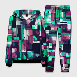 Костюм мужской Абстракция бирюзовый с розовым геометричный, цвет: 3D-черный