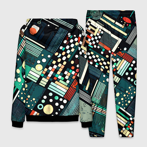 Мужской костюм Тёмно-синий абстракция полосы кружочки / 3D-Черный – фото 2