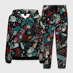 Костюм мужской Чёрный с абстрактными полосами, цвет: 3D-черный