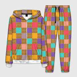 Костюм мужской Разноцветные квадратные лоскуты пэчворк, цвет: 3D-белый
