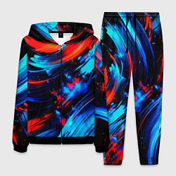 Костюм мужской Синие и красные мазки краски на черном, цвет: 3D-черный