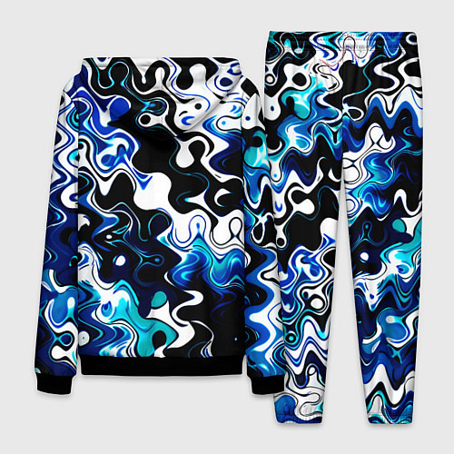 Мужской костюм Абстракция разлитые краски чёрно-сине-белый / 3D-Черный – фото 2
