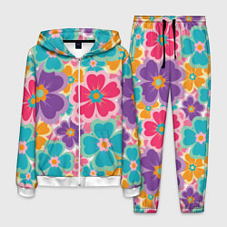 Костюм мужской Яркий цветочный калейдоскоп - узор в стиле ретро, цвет: 3D-белый