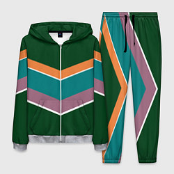 Костюм мужской Тёмный зелёный с полосами, цвет: 3D-меланж