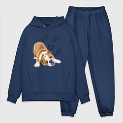 Мужской костюм оверсайз Sleep Eat Play Repeat Бульдог, цвет: тёмно-синий