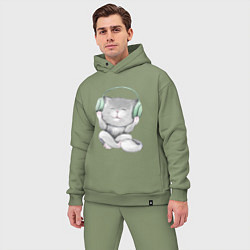 Мужской костюм оверсайз Котенок меломан, цвет: авокадо — фото 2