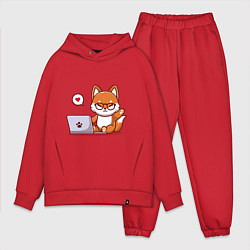 Мужской костюм оверсайз Cute fox and laptop, цвет: красный