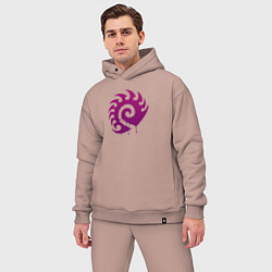 Мужской костюм оверсайз Zerg logo Purple, цвет: пыльно-розовый — фото 2