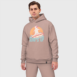 Мужской костюм оверсайз Surfs Up Кот сёрфер на гребне волны, цвет: пыльно-розовый — фото 2