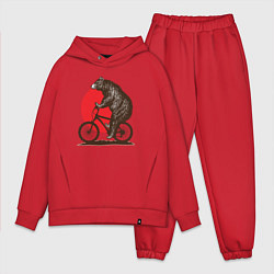 Мужской костюм оверсайз Медведь на велосиеде, цвет: красный