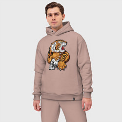 Мужской костюм оверсайз Tiger Skull, цвет: пыльно-розовый — фото 2